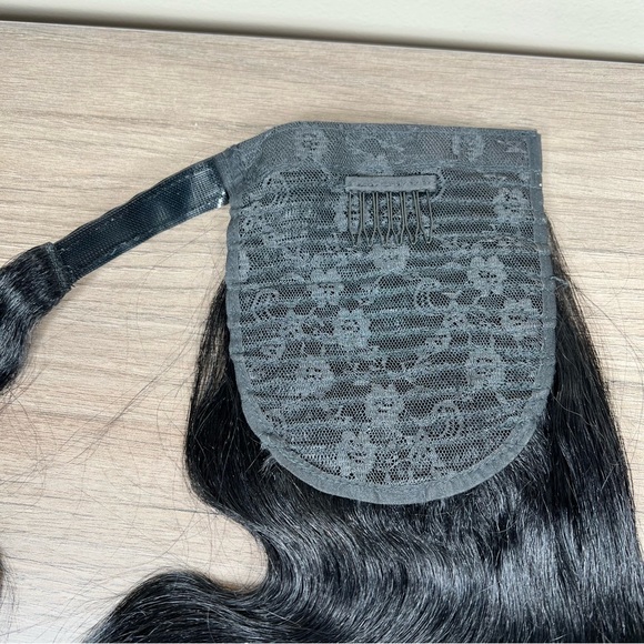 Human Hair Natural Black Body Wave 21 Inch Wrap Around Ponytail Extension - Picture 4 of 9